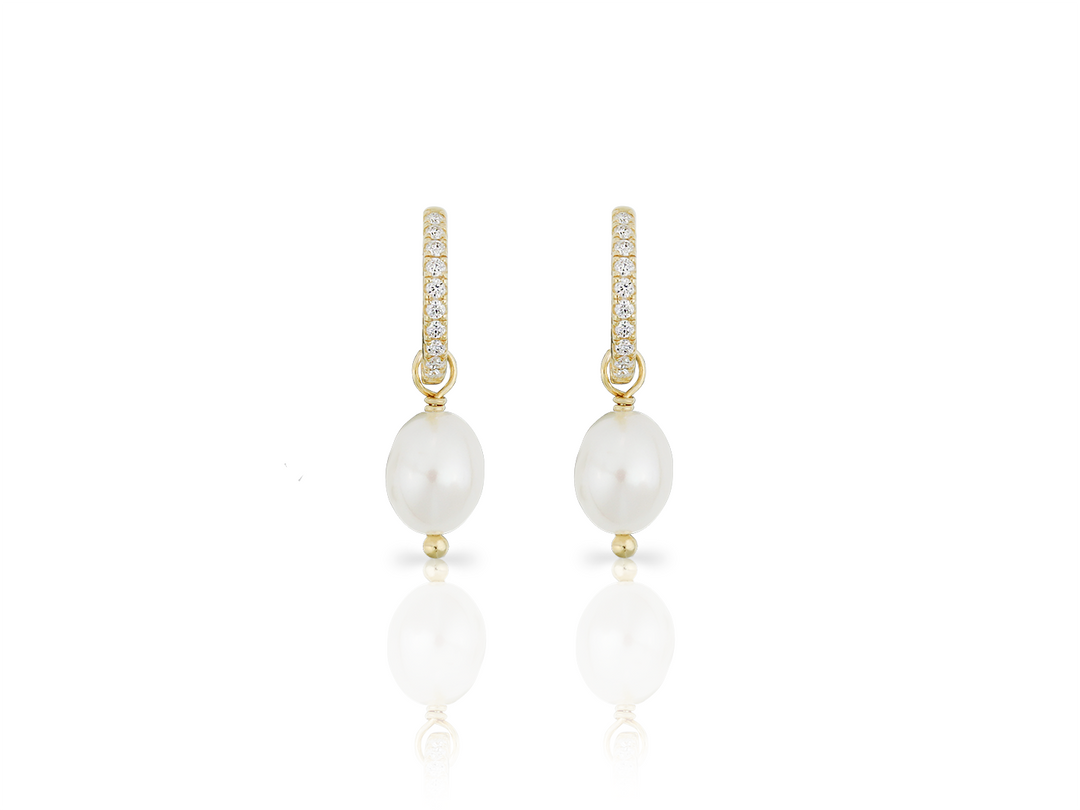 Lili - Boucles d'oreilles créoles Pavé avec perle d'eau douce en goutte