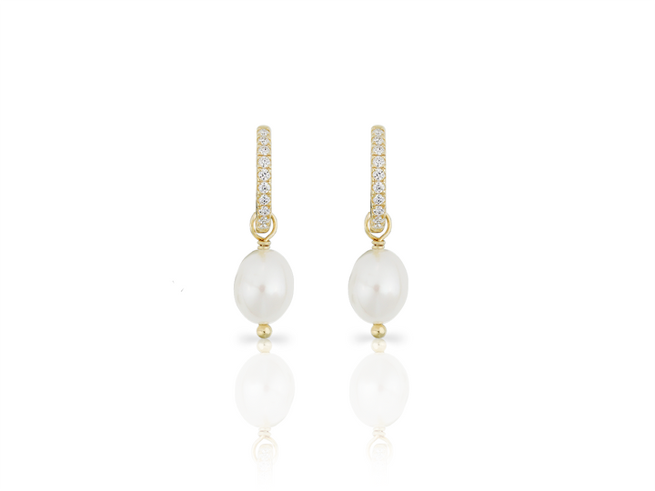 Lili - Boucles d'oreilles créoles Pavé avec perle d'eau douce en goutte