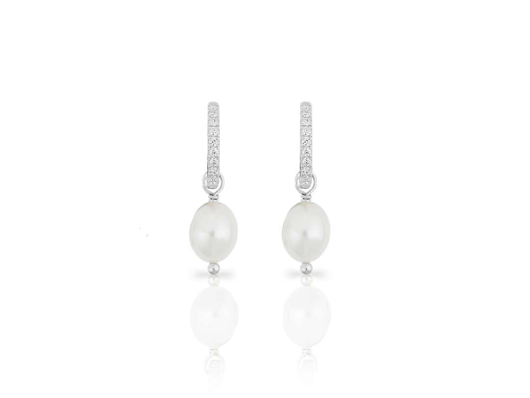 Lili - Boucles d'oreilles créoles Pavé avec perle d'eau douce en goutte