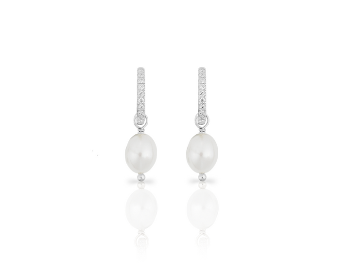 Lili - Boucles d'oreilles créoles Pavé avec perle d'eau douce en goutte