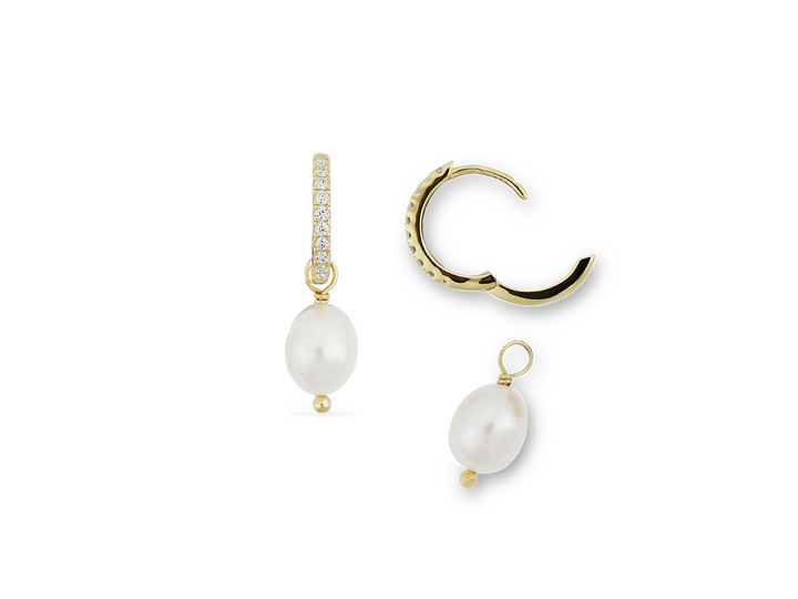 Lili - Boucles d'oreilles créoles Pavé avec perle d'eau douce en goutte