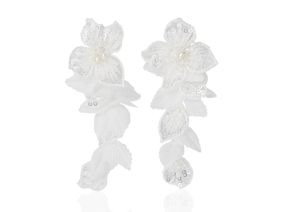 Flora Earrings - White Flower Statement Earrings for Brides