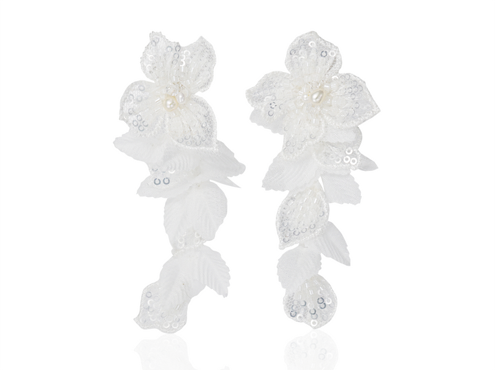 Flora Earrings - White Flower Statement Earrings for Brides