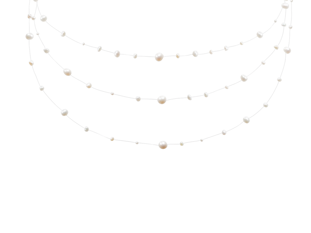 Aimée - Back Necklace with Floating Pearls Bridal 3 rows