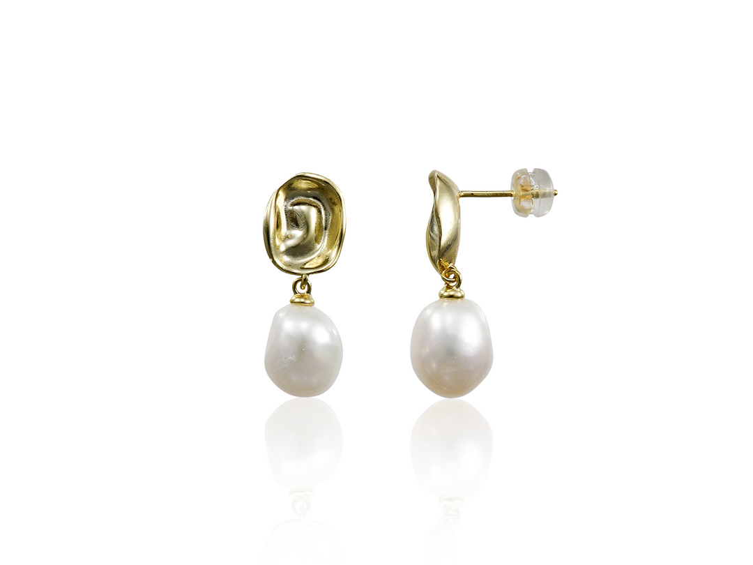 Cleopatra - Organic Irregular-Shaped Baroque Pearl Earrings in Gold Vermeil