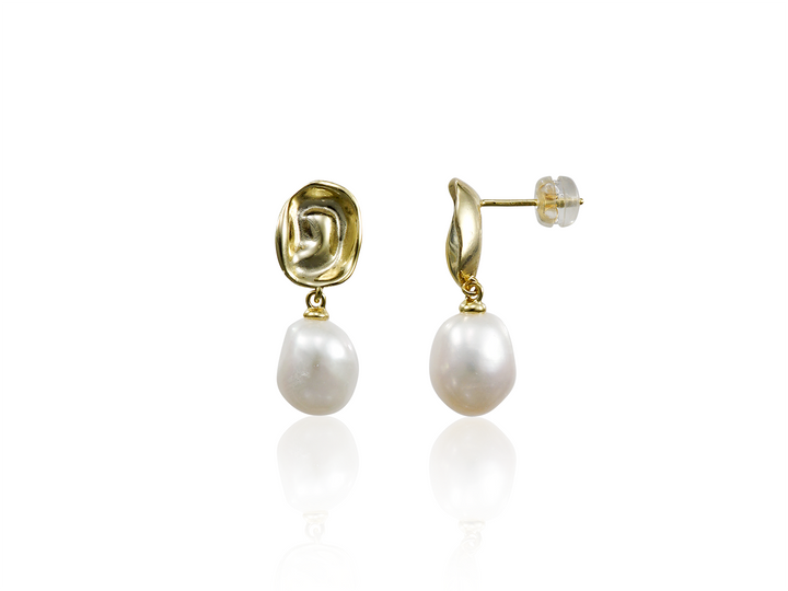 Cleopatra - Organic Irregular-Shaped Baroque Pearl Earrings in Gold Vermeil