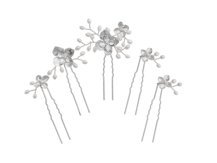 Gaia - Golden Flower and Freshwater pearls Hair Pin Set (x5)