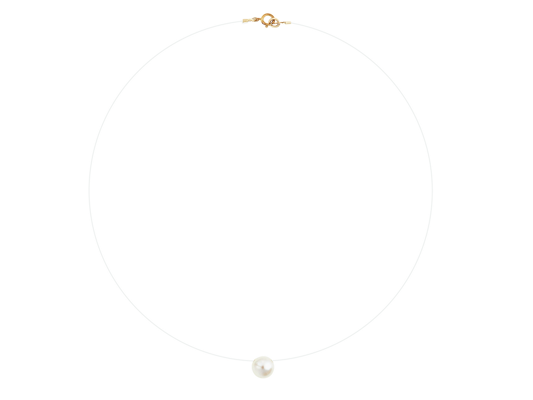 Delilah - Invisible Nylon Thread Necklace With White Natural Cultured Pearl
