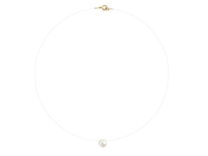 Delilah - Invisible Nylon Thread Necklace With White Natural Cultured Pearl