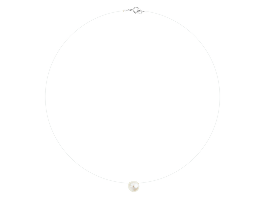 Delilah - Invisible Nylon Thread Necklace With White Natural Cultured Pearl