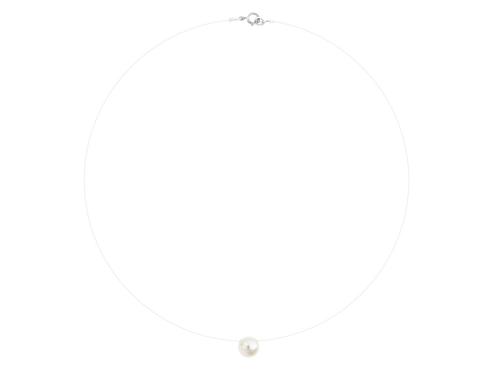 Delilah - Invisible Nylon Thread Necklace With White Natural Cultured Pearl