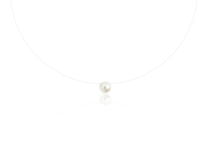 Delilah - Invisible Nylon Thread Necklace With White Natural Cultured Pearl