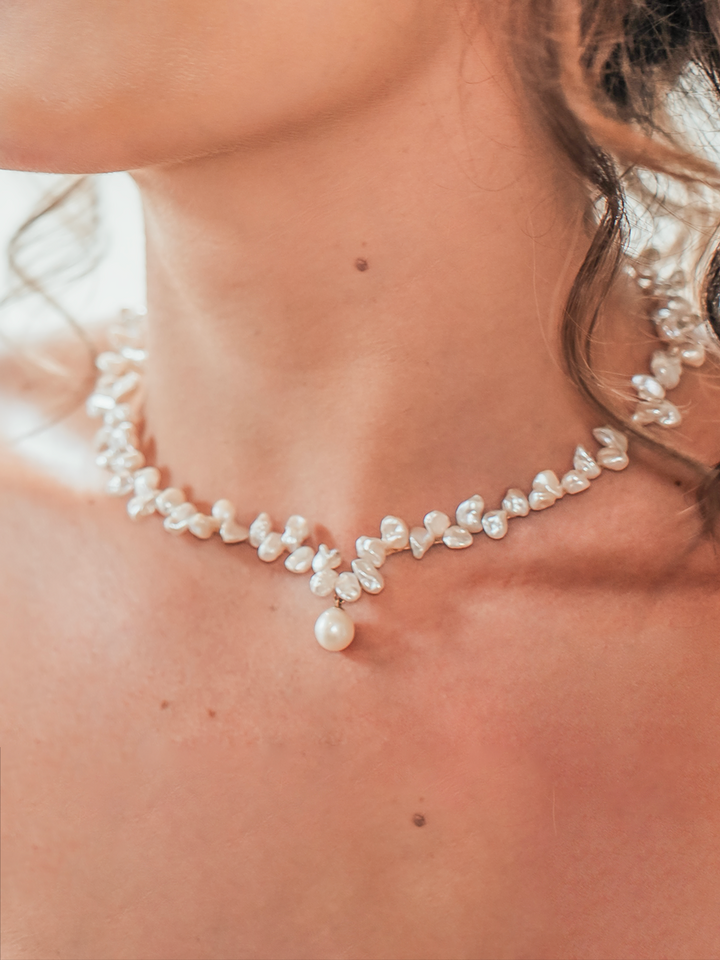Kate - Princess Shaped Necklace with Small baroque pearls For Bride