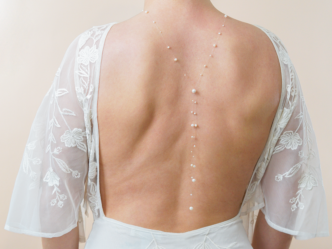 Aimée - Back Necklace with Floating Pearls Bridal