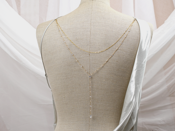 Capucine - Collier de dos à deux rangs avec diamants CZ pour robe de mariée