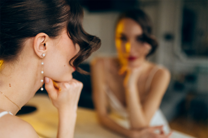Ambre - Boucles d'oreilles extra longues en perles rondes pour mariées
