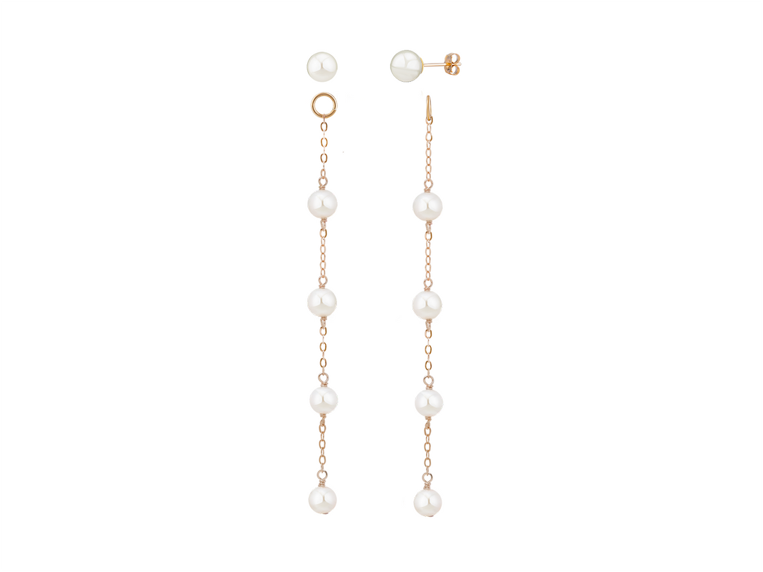 Amber - Extra Long Round Pearl Drop Earrings For Brides
