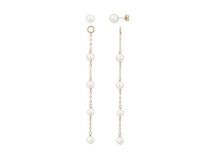 Amber - Extra Long Round Pearl Drop Earrings For Brides
