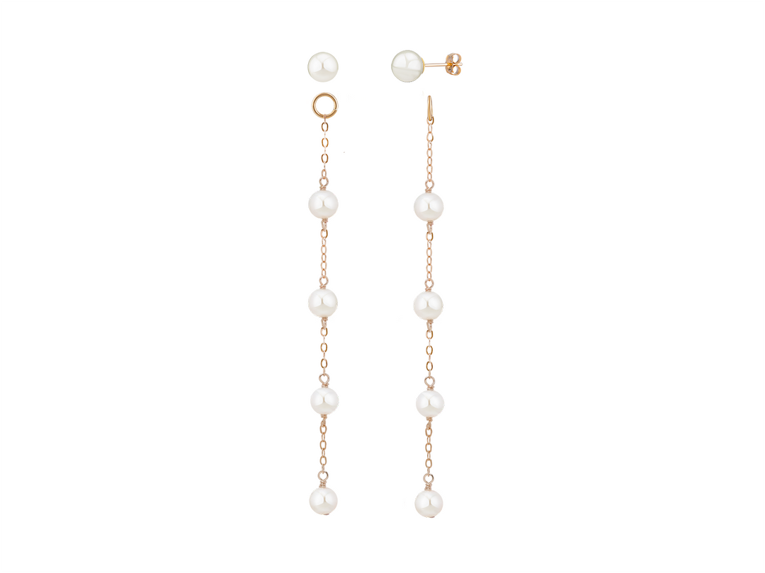 Ambre - Boucles d'oreilles extra longues en perles rondes pour mariées