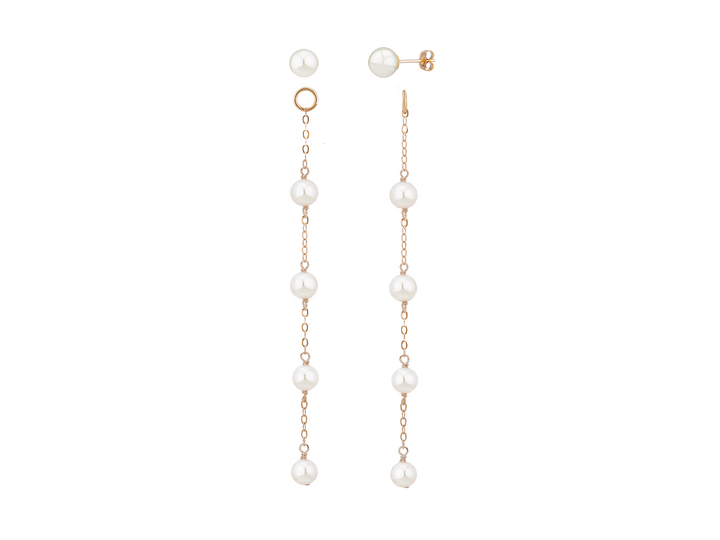 Ambre - Boucles d'oreilles extra longues en perles rondes pour mariées