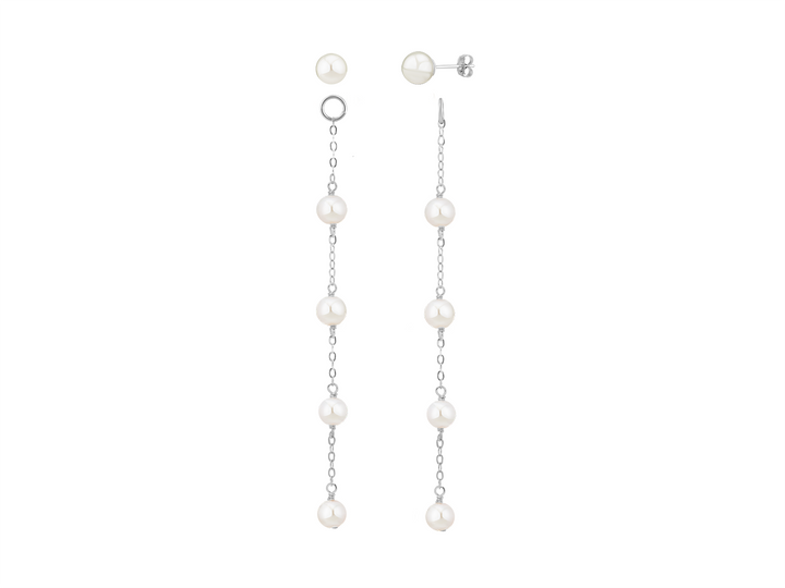 Ambre - Boucles d'oreilles extra longues en perles rondes pour mariées