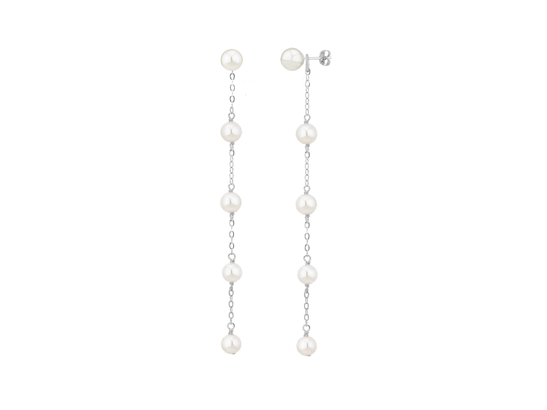 Ambre - Boucles d'oreilles extra longues en perles rondes pour mariées