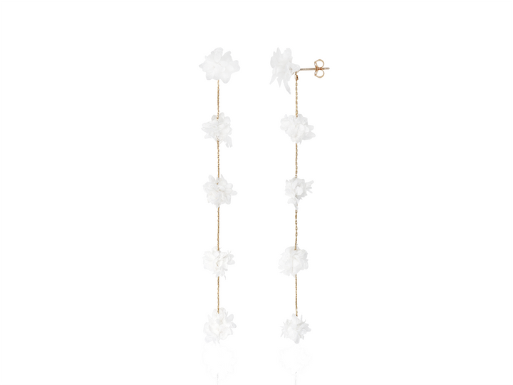 Violet Earrings - Long Earrings with Small White Flower for Brides