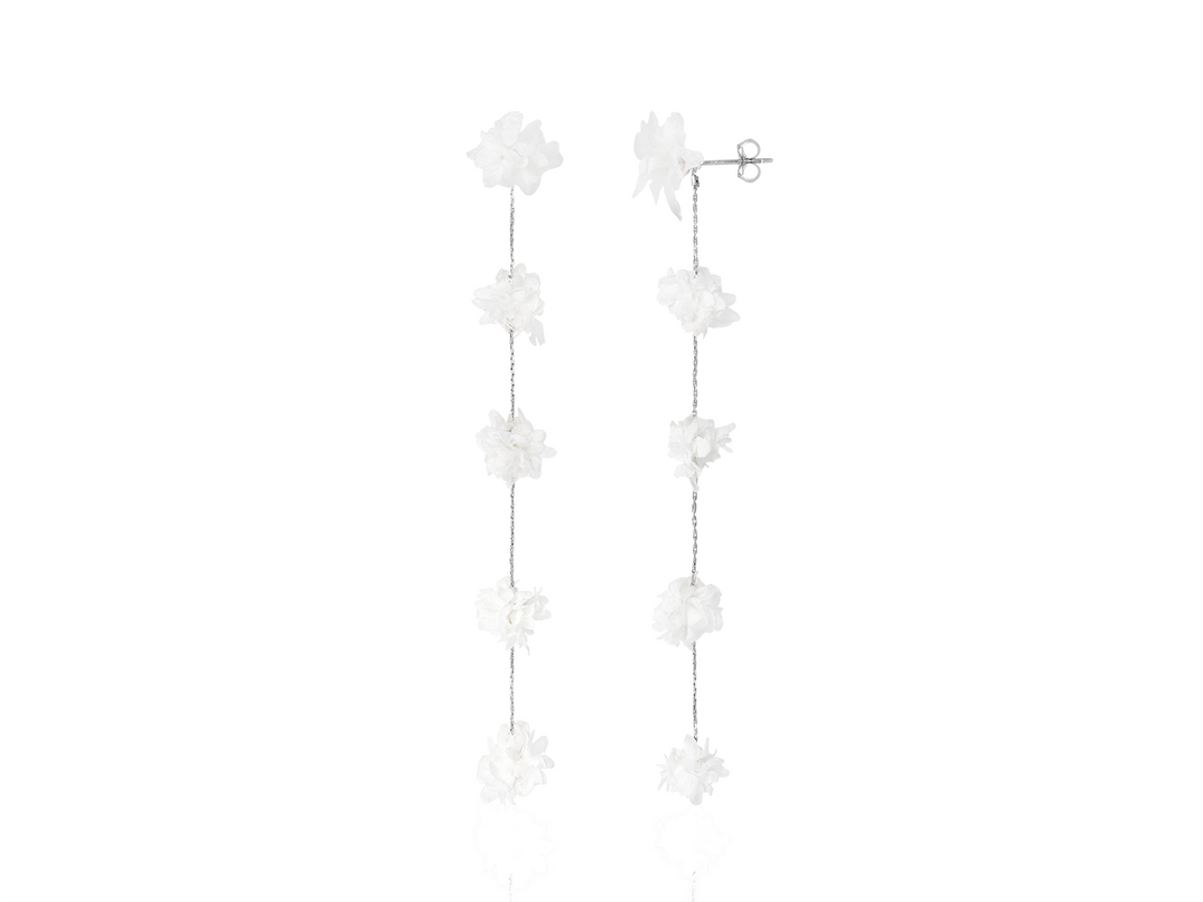 Violet Earrings - Long Earrings with Small White Flower for Brides