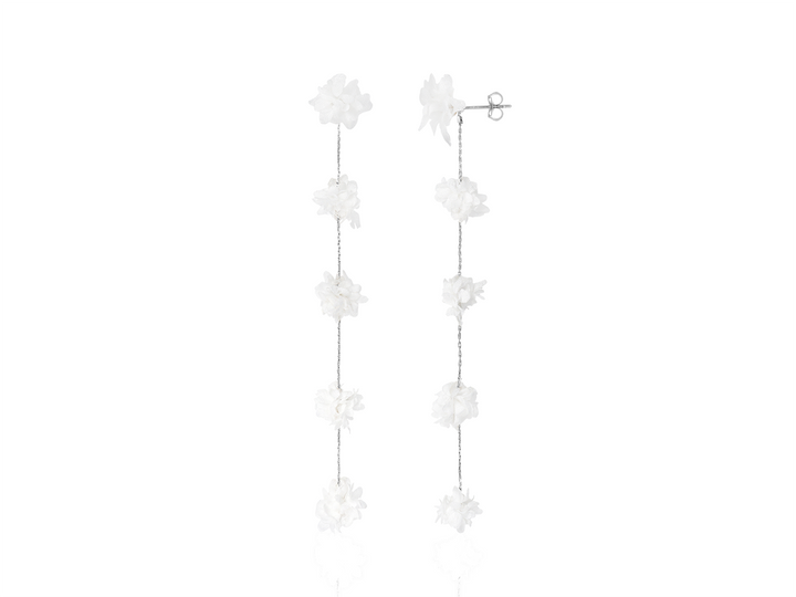 Violet Earrings - Long Earrings with Small White Flower for Brides