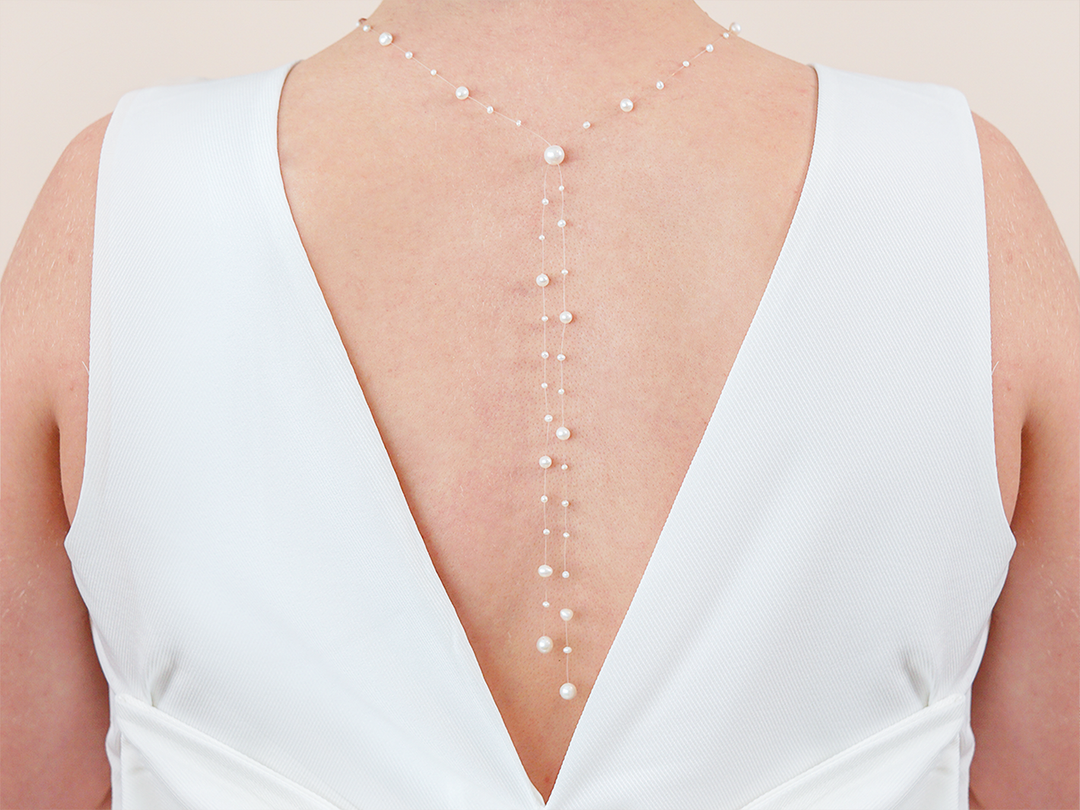 Floating pearls back necklace for brides by pm atelier