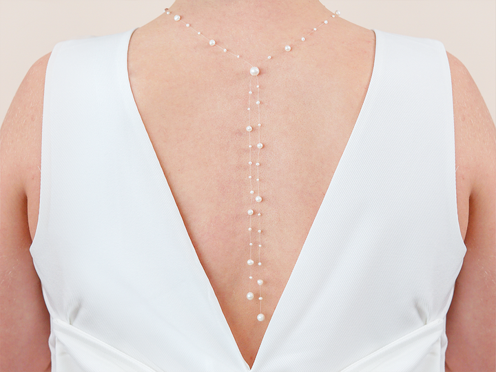 Floating pearls back necklace for brides by pm atelier