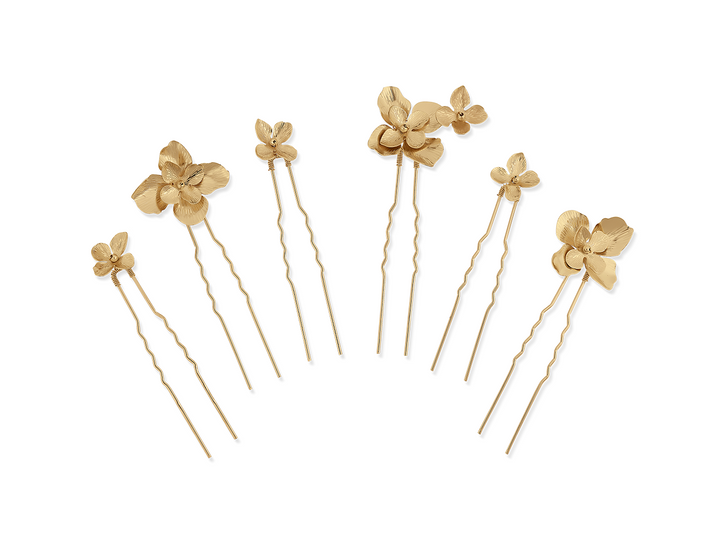 Gold or Silver Flower Hair Pin Set (x6) – Modern Bridal Elegance