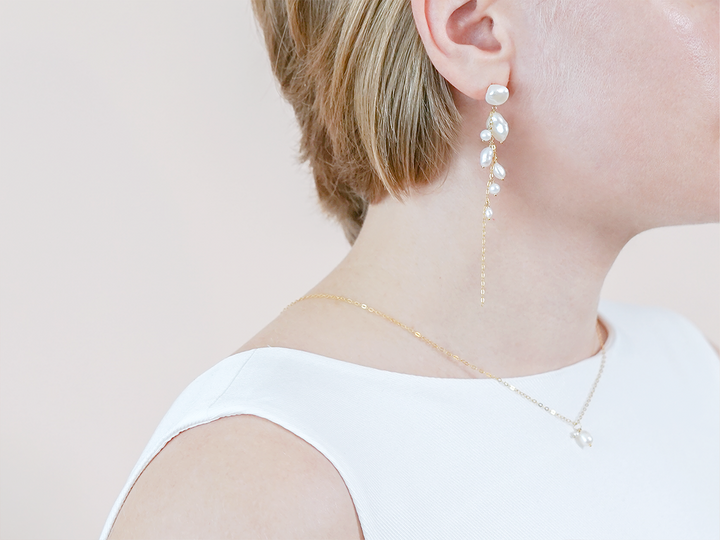 Esmée - Long Bohemian Pearl Earrings Bridal