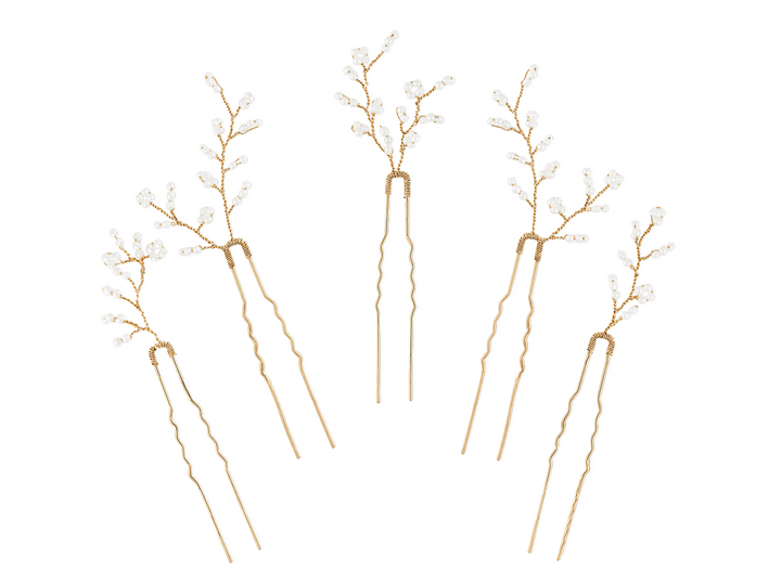Helena - Pearl Leaves Hair Pin Set (x5) in Gold or Silver – Delicate Bridal Elegance