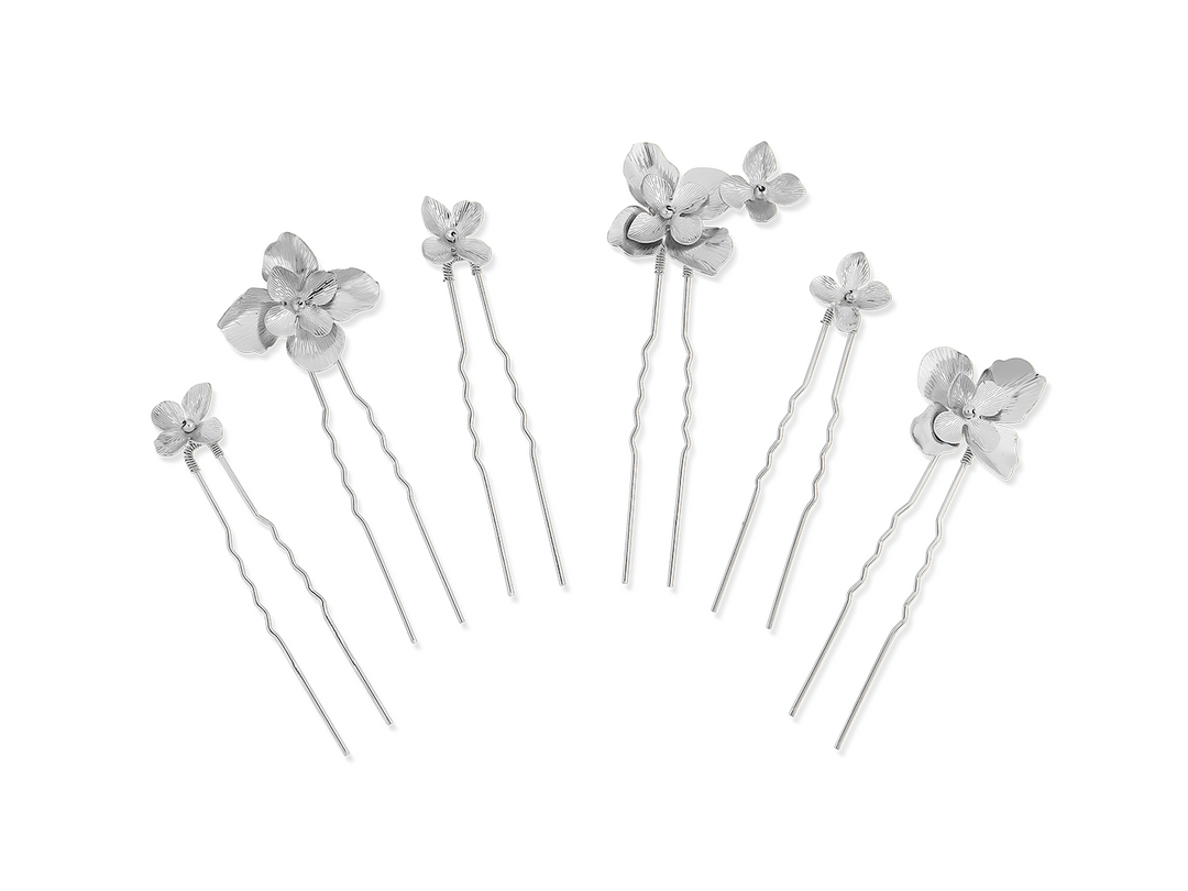 Gold or Silver Flower Hair Pin Set (x6) – Modern Bridal Elegance
