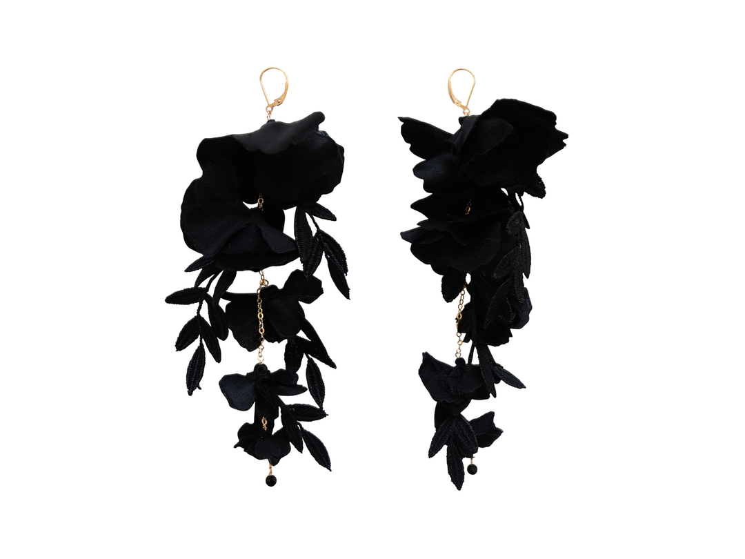 Adrielle Earrings - Night Bird Elegant Black Silk Earrings