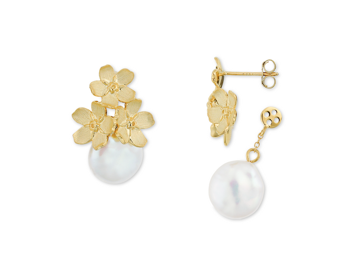 Evelyn - Small Flower Cluster Earrings with freshwater Pearl
