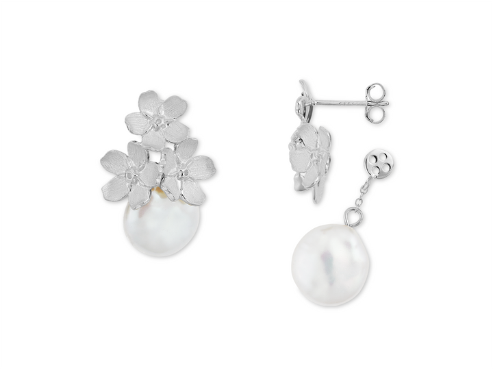 Evelyn - Small Flower Cluster Earrings with freshwater Pearl