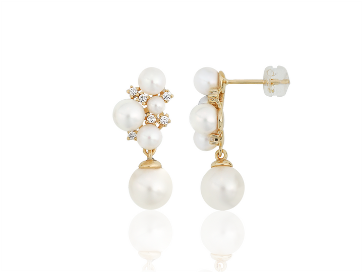 Sibyl -Boucles d'oreilles en grappe de perles avec accents de diamants en argent 925
