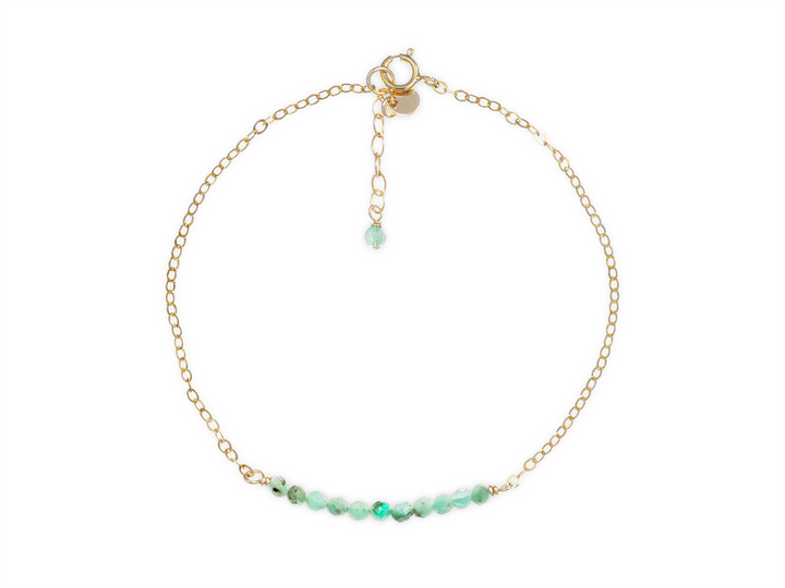 Dainty Emerald Bar Bracelet – Handmade with 2mm Faceted Green Emerald Beads