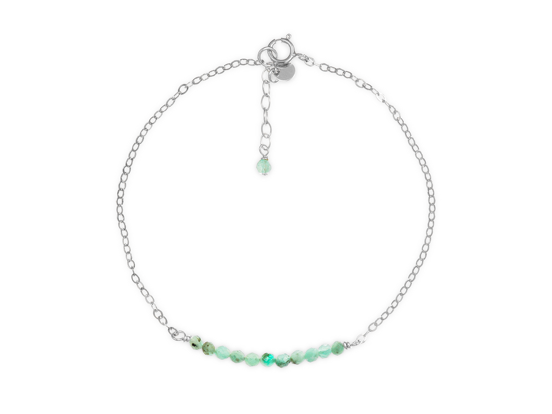 Dainty Emerald Bar Bracelet – Handmade with 2mm Faceted Green Emerald Beads