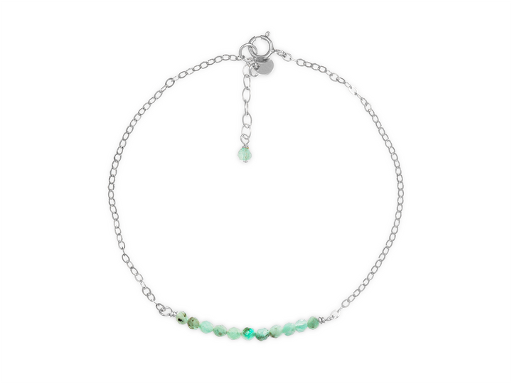 Dainty Emerald Bar Bracelet – Handmade with 2mm Faceted Green Emerald Beads