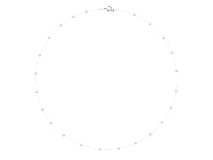Leonore - Tiny Pearl Necklace on Clear Thread