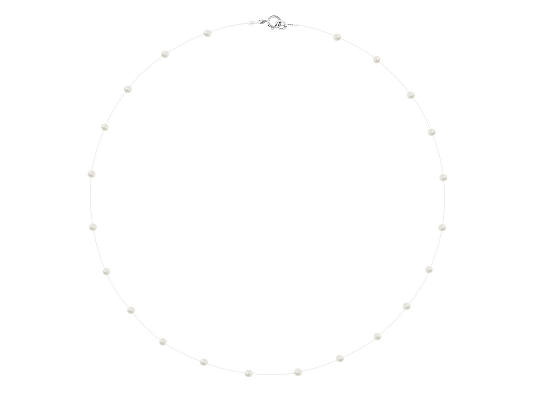 Leonore schwebende Perlen-Illusionskette – Handgefertigter Süßwasserperlen-Choker an unsichtbarem Faden