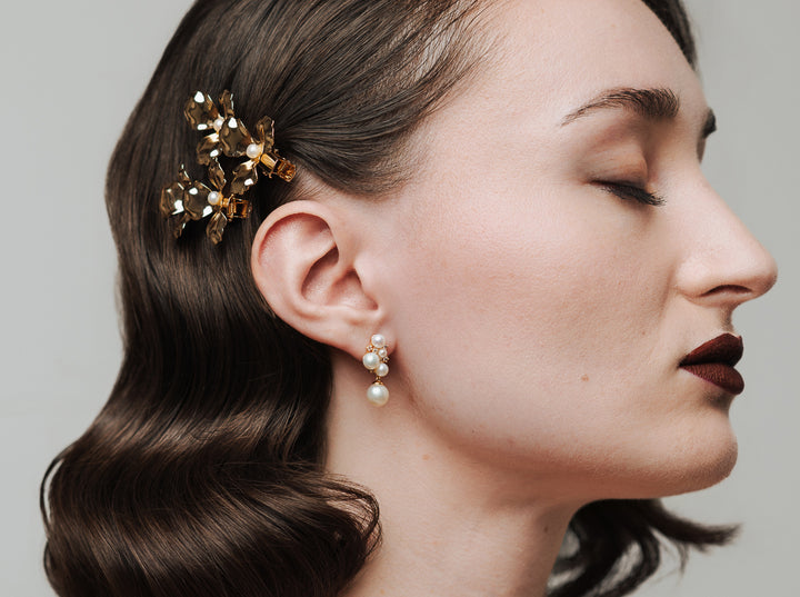 Sibyl - Cluster Pearl Earrings with Diamond Accents