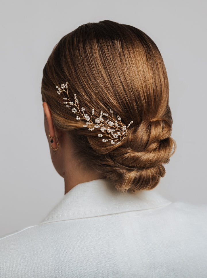 Helena - Pearl Leaves Hair Pin Set (x5) in Gold or Silver – Delicate Bridal Elegance