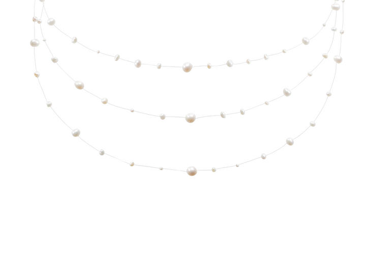 Aimée - Back Necklace with Floating Pearls Bridal 3 rows