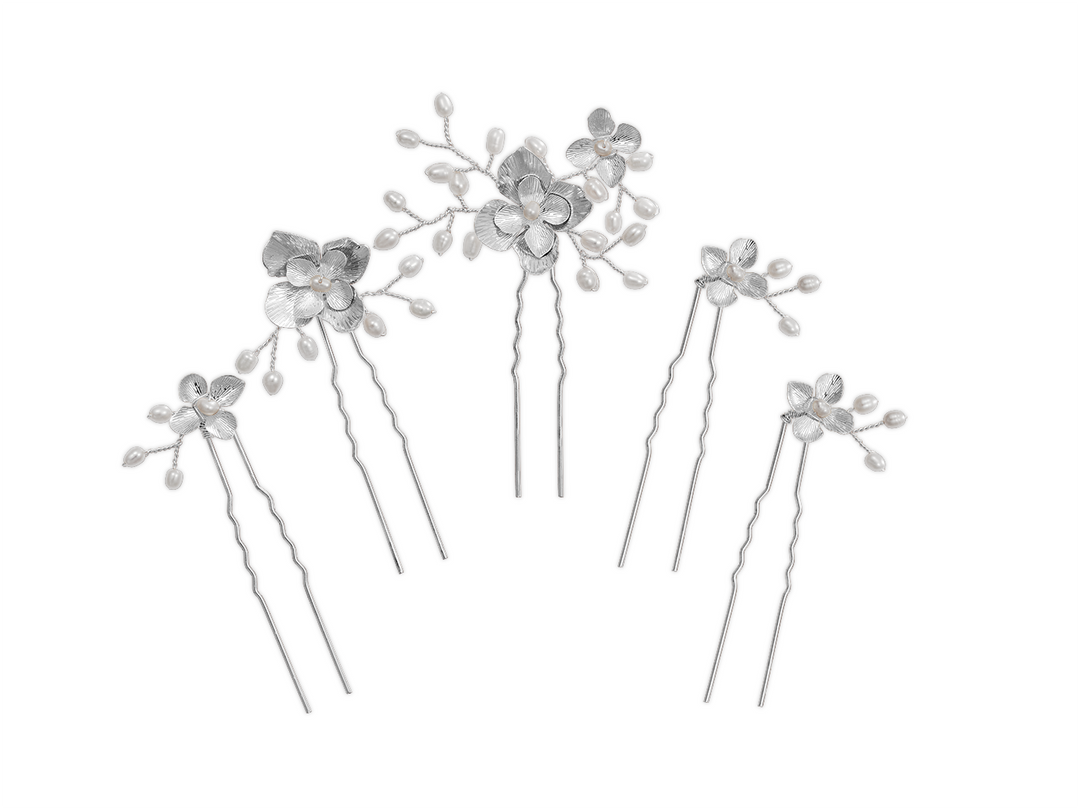 Gaia - Golden Flower and Freshwater pearls Hair Pin Set (x5)