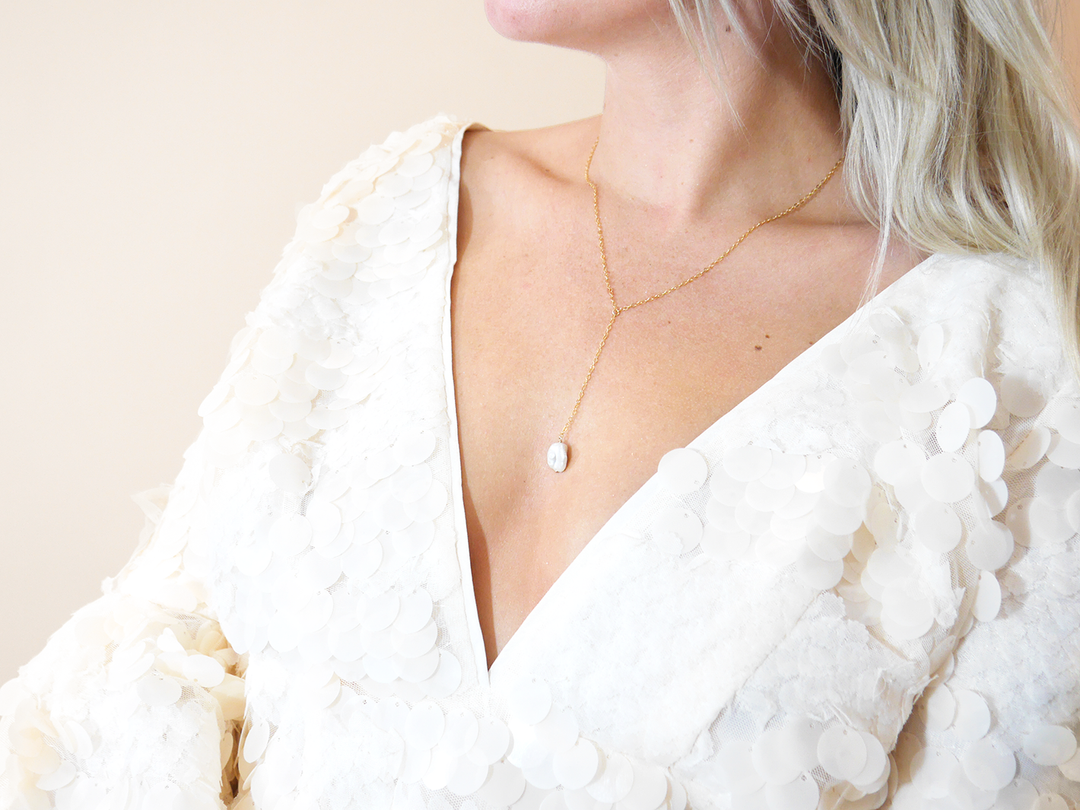 Alyssa - Lariat Necklace with Keishi pearl for Brides