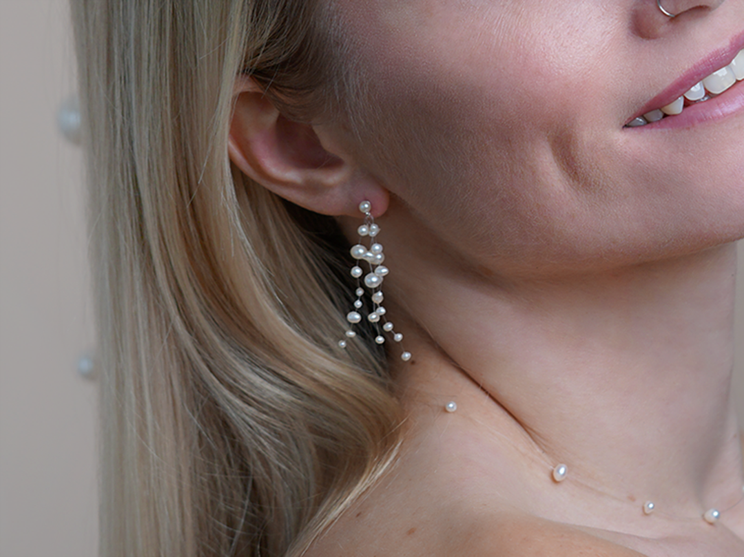 Aimée - Kaskadierende Perlen Ohrringe und Halskette Braut Set
